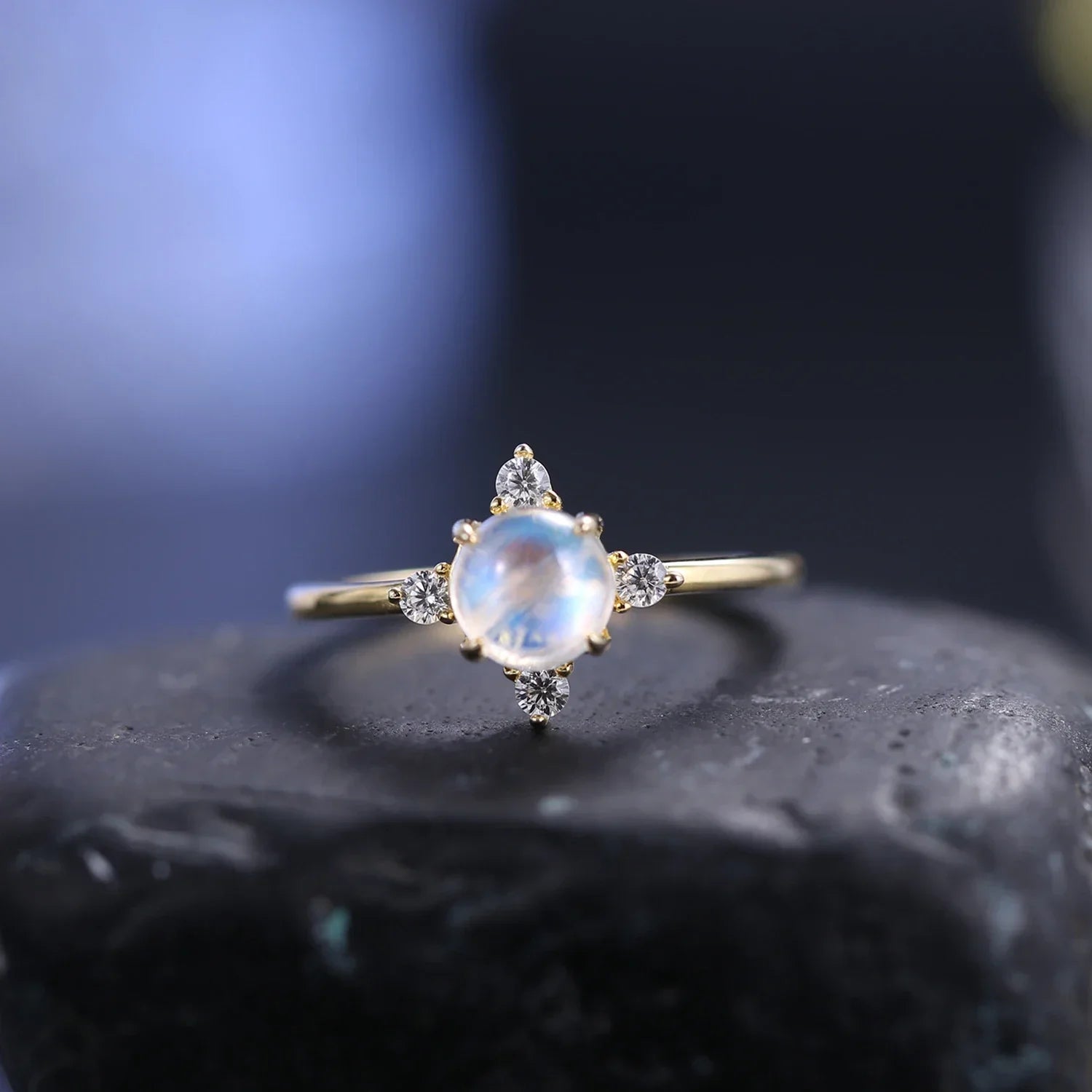 Goldmondsteinring Mondstein stapelbarer Ring einfacher Verlobungsring | Shop Nory