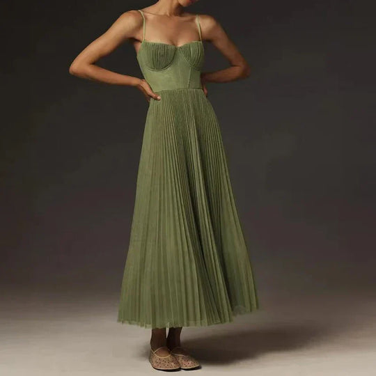 Grüne Plissierte A-Linie Kleid