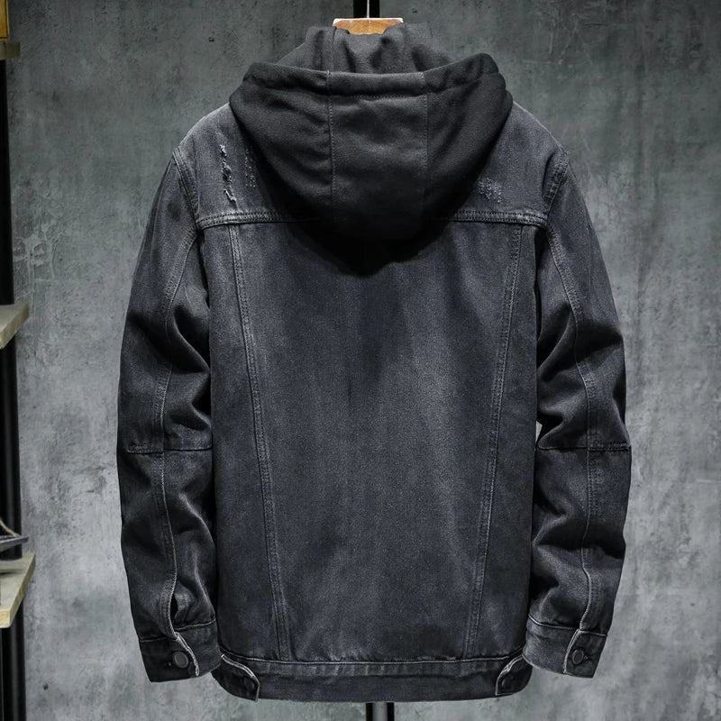 Herren Jeansjacke mit modernem Kapuzenpulli