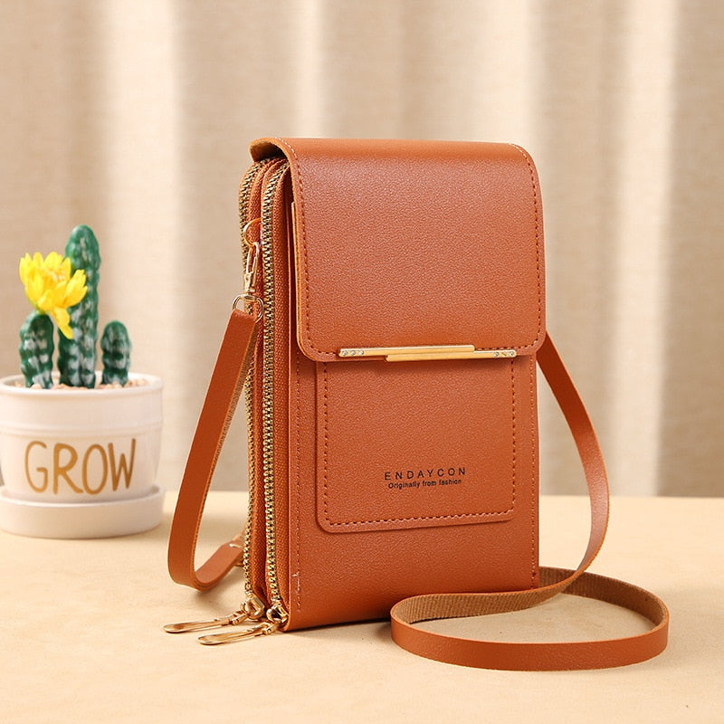 Leder Smartphone Clutch Damen Handtasche mit Touchscreen-Fenster