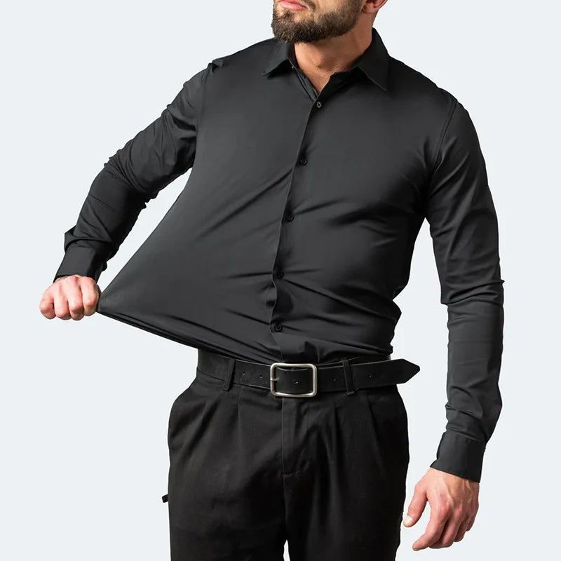 Bügelfreies Herren Langarmhemd mit Knopfleiste