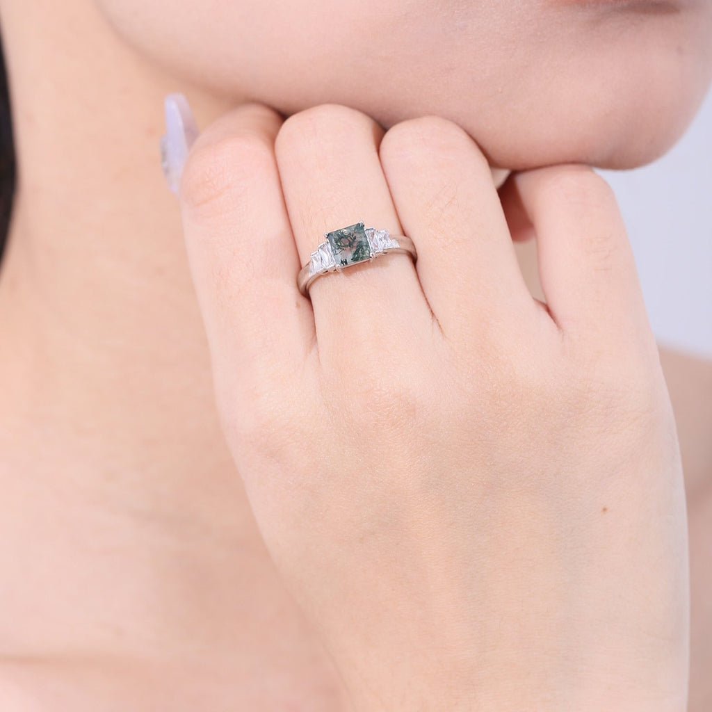 Moosachat-Ringband-Baguette-Ring in Silber | Shop Nory