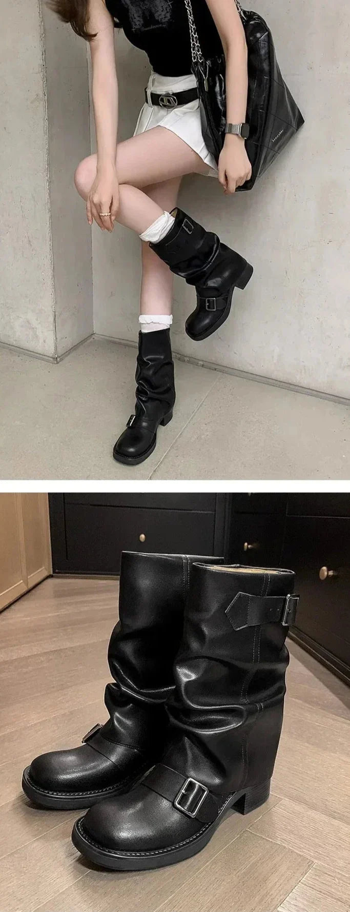 Falten Mid-Calf Stiefel
