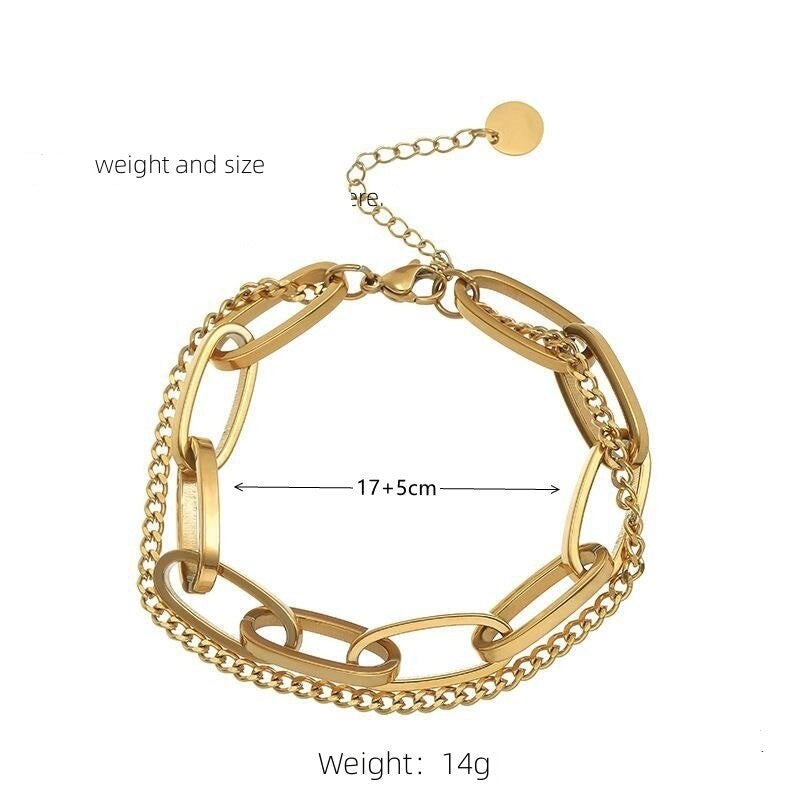 Damen Gold Doppel Dick Edelstahl Ring Link & Dünne Ketten Armbänder | Shop Nory