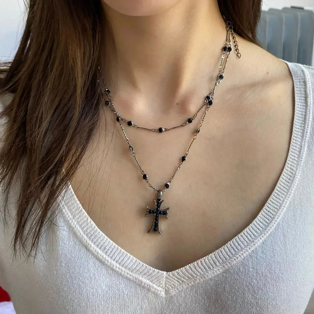 Sommer Schwarzes Rhinestone Kreuz Jesus Anhänger Choker Halskette Shop Nory