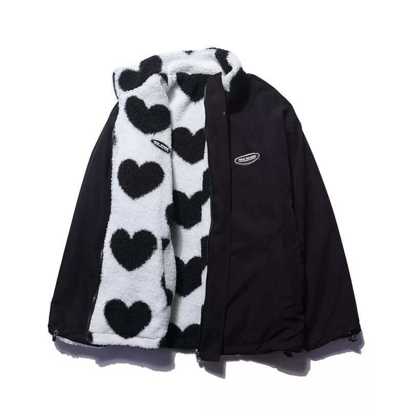 Wendbarer Herz-Druckmantel mit plüschigem Fleece-Futter