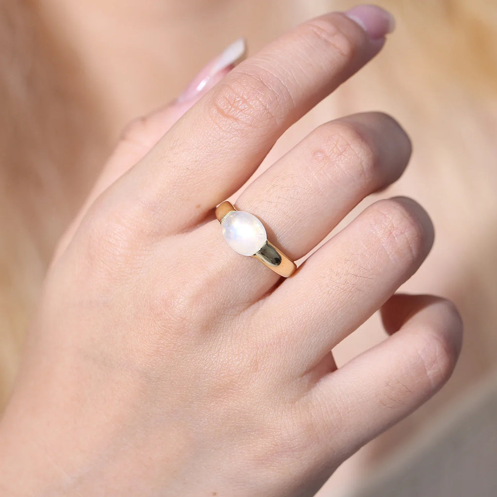 Herren-Mondsteinring aus Gold, schlichtes und minimalistisches Sterlingsilber | Shop Nory