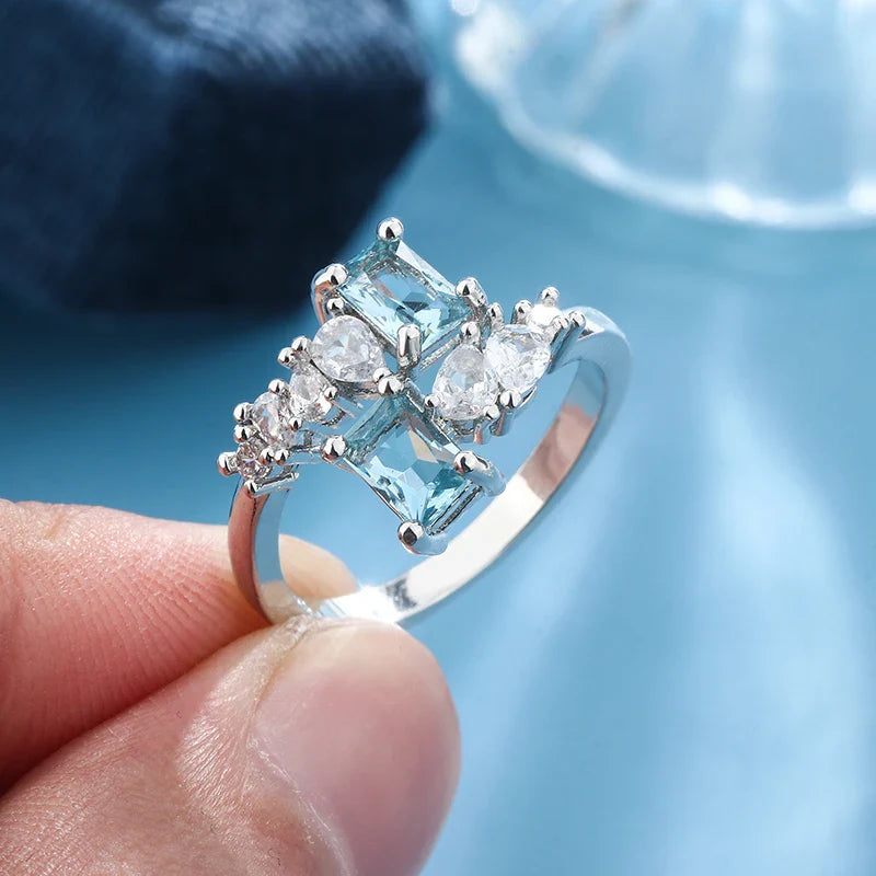 Aquamarin Zirkon Ring 925 Silber Ring | Shop Nory