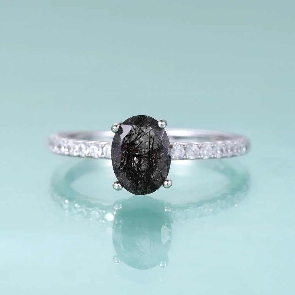 Rutilquarz-Verlobungsring, Solitärring aus Sterlingsilber im Ovalschliff | Shop Nory