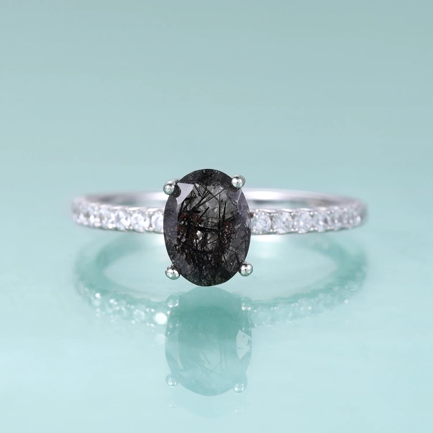 Rutilquarz-Verlobungsring, Solitärring aus Sterlingsilber im Ovalschliff | Shop Nory