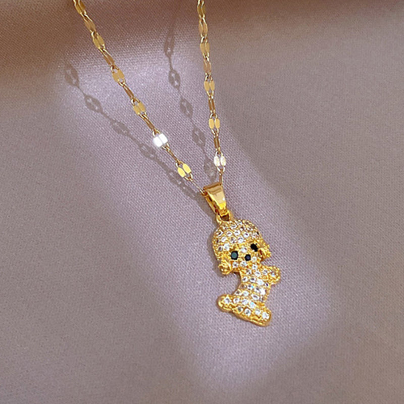 Unisex Gold Edelstahl Süß Teddy Hund Kristall Anhänger Link Kette Halskette | Shop Nory