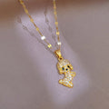 Unisex Gold Edelstahl Süß Teddy Hund Kristall Anhänger Link Kette Halskette | Shop Nory