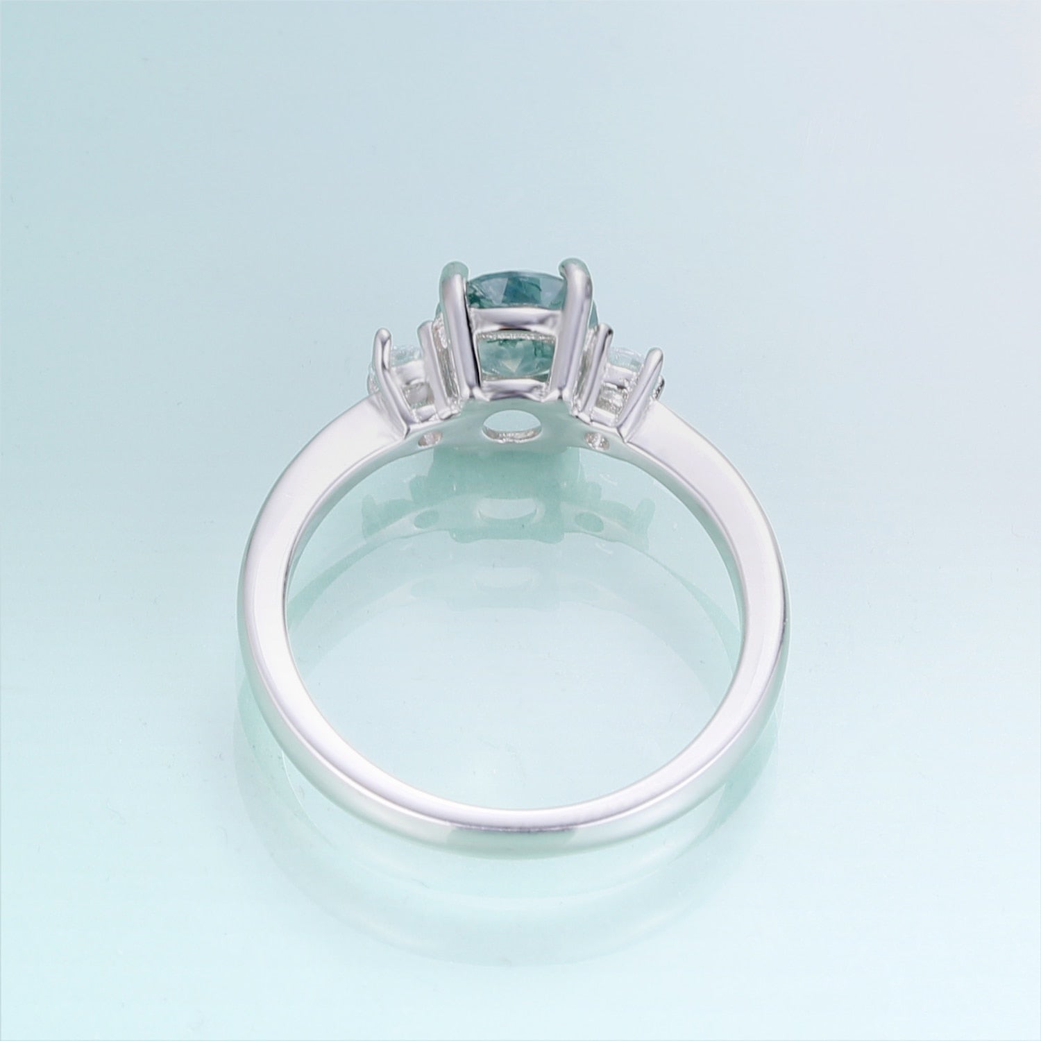 Grüner Moosachat-Ring, klassischer Verlobungsring mit drei Steinen in Silber | Shop Nory