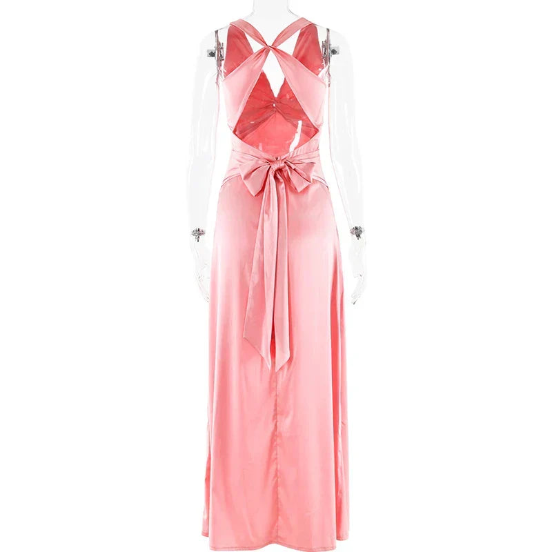 Schleife Rückenfrei Abend Maxi Kleid