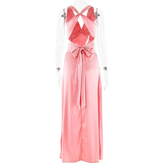 Schleife Rückenfrei Abend Maxi Kleid