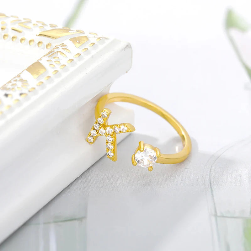Zircon Initial A-Z Buchstaben Verstellbare Ringe | Shop Nory