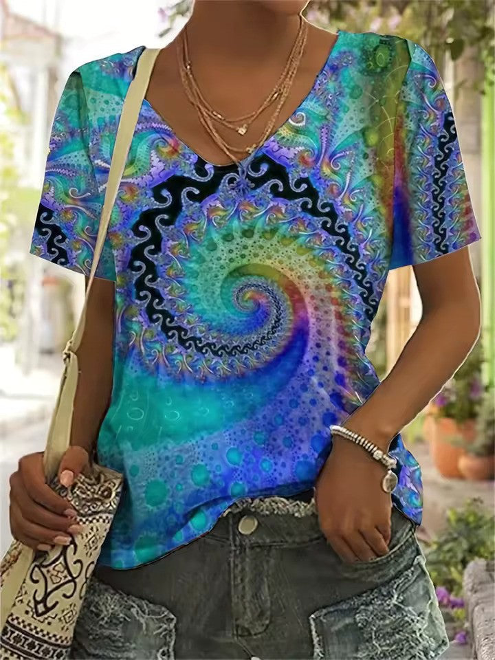 Shopnory | LShopnoryhaftes Retro-T-Shirt mit V-Ausschnitt für Damen