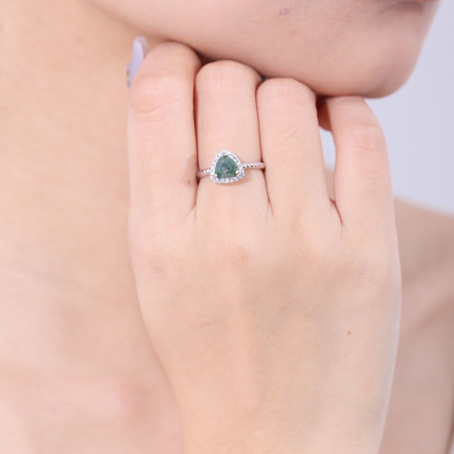 Moosachat-Ring im Billionenschliff aus 925er Sterlingsilber | Shop Nory