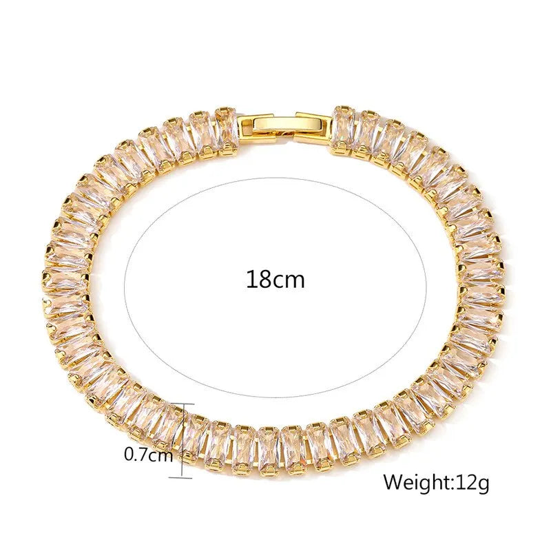 Damen Gold Rechteckige Edelstahl Cubic Zirconia Verstellbare Kettenarmbänder | Shop Nory