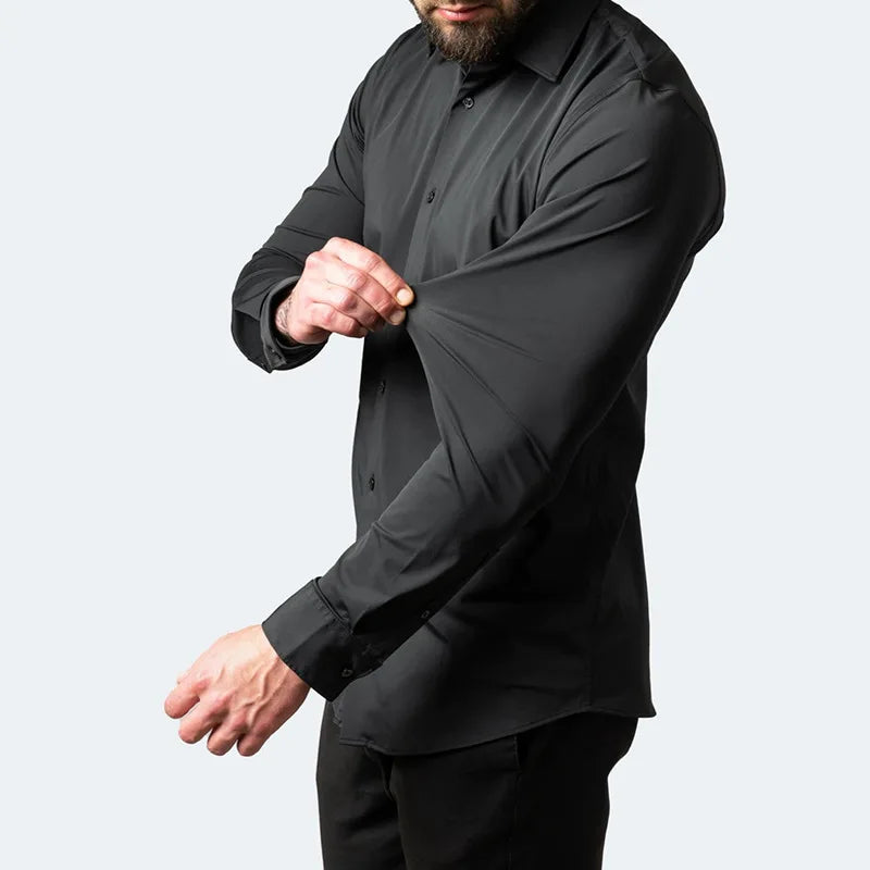 Bügelfreies Herren Langarmhemd mit Knopfleiste