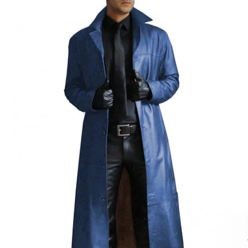 Lange Kunstlederjacke für Herren mit Krage