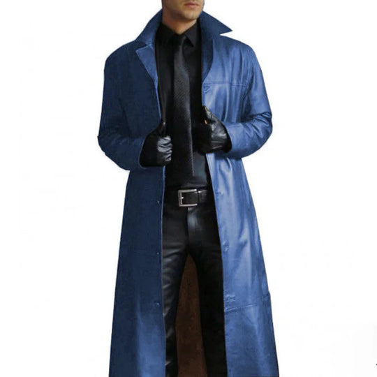 Lange Kunstlederjacke für Herren mit Krage