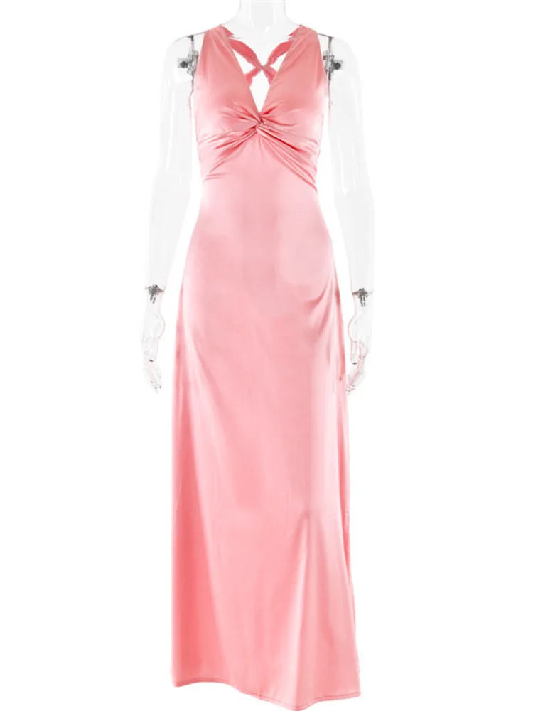 Schleife Rückenfrei Abend Maxi Kleid