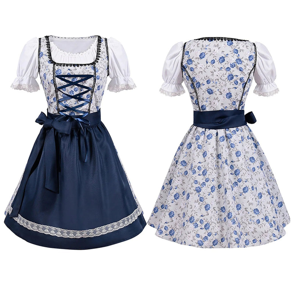 Kurzärmelig Spitze Oktoberfest Kleid mit Schürze