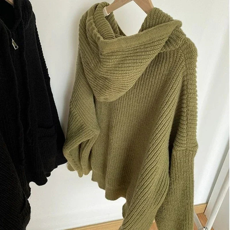 Oversized Strick Damenpullover mit Reißverschluss