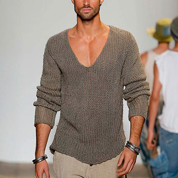 Niedriges V-Ausschnitt Strickpullover
