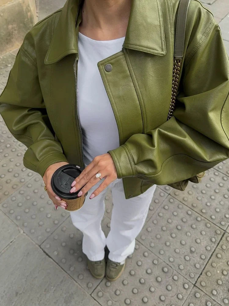 Trendy Übergröße PU-Lederjacke