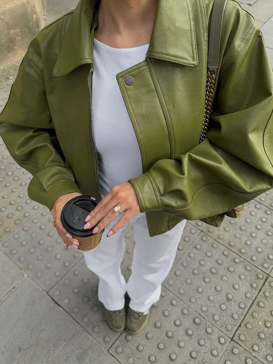 Trendy Übergröße PU-Lederjacke