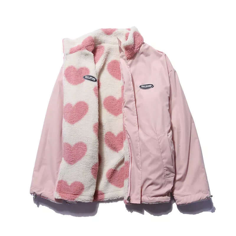 Wendbarer Herz-Druckmantel mit plüschigem Fleece-Futter