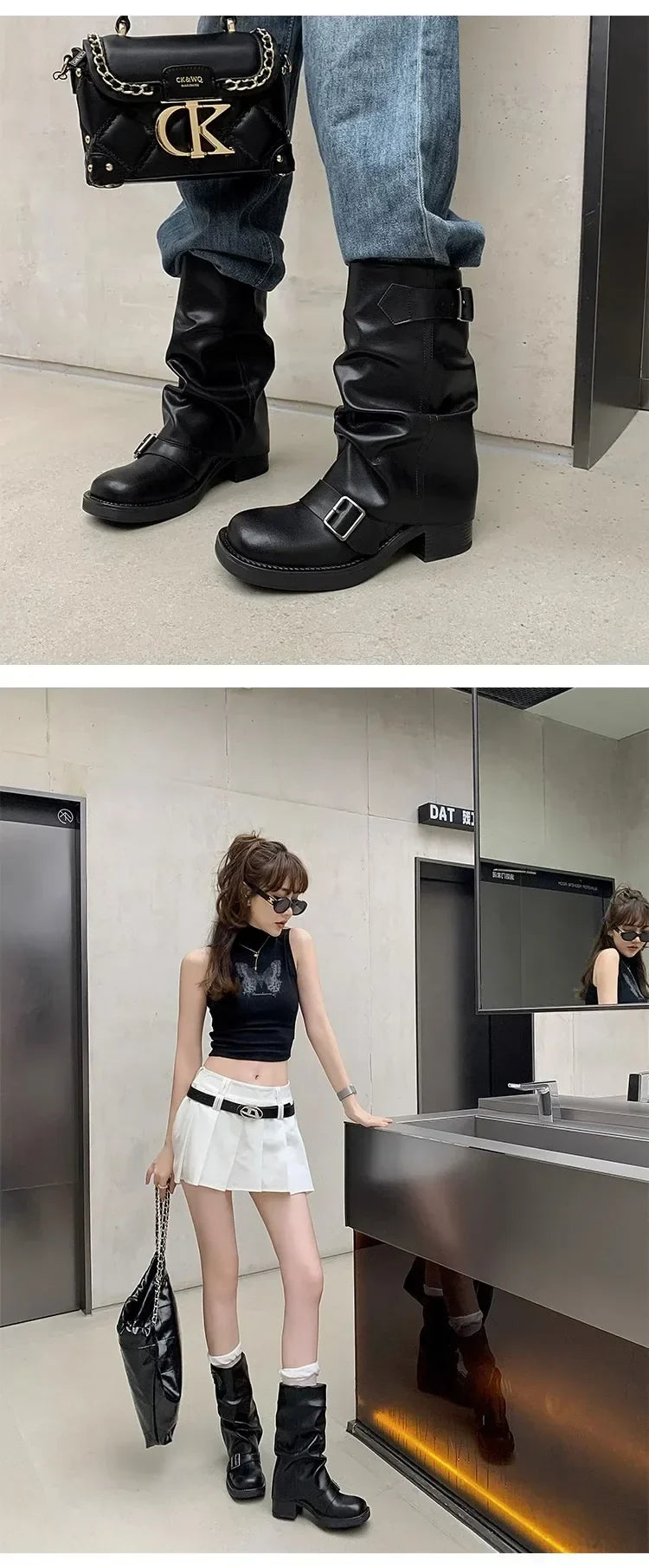 Falten Mid-Calf Stiefel