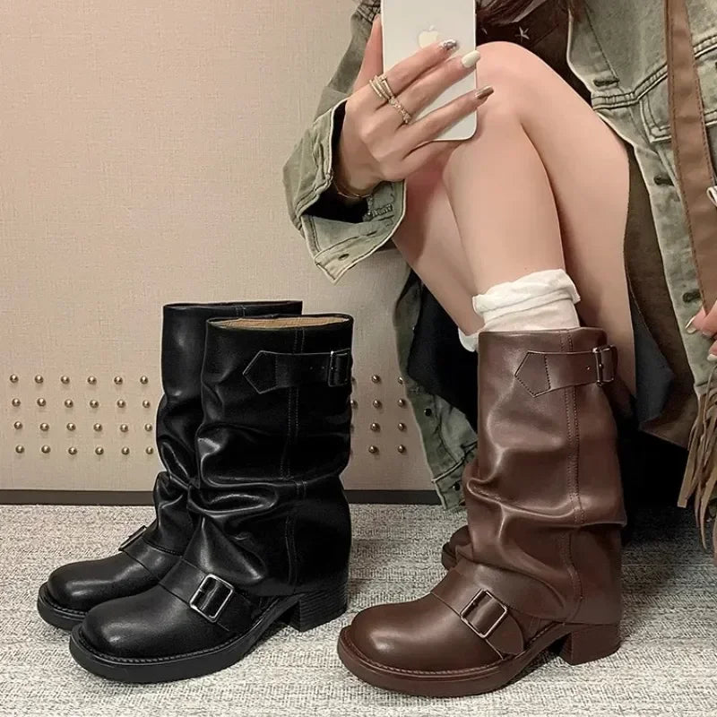 Falten Mid-Calf Stiefel