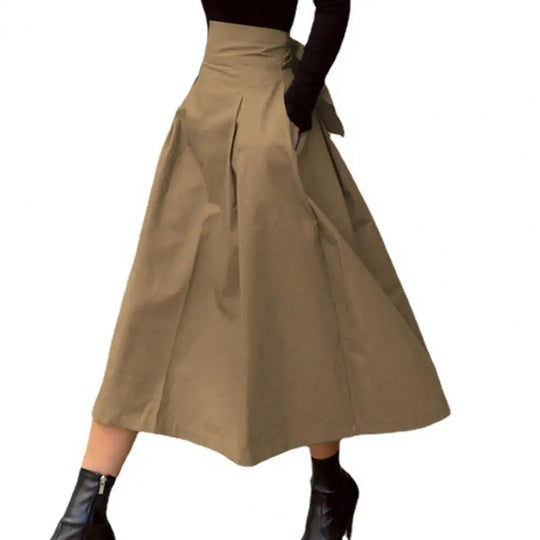 Einfarbiger Midi-Rock Damen Sommerrock Hohe Taille A-Linie Rock für Damen Knöchellanger Rock Faldas Larga