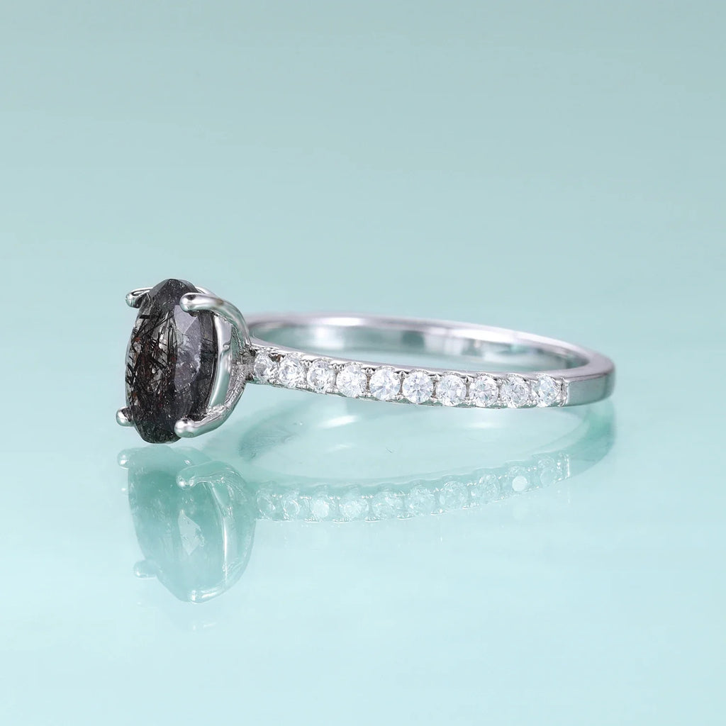 Rutilquarz-Verlobungsring, Solitärring aus Sterlingsilber im Ovalschliff | Shop Nory