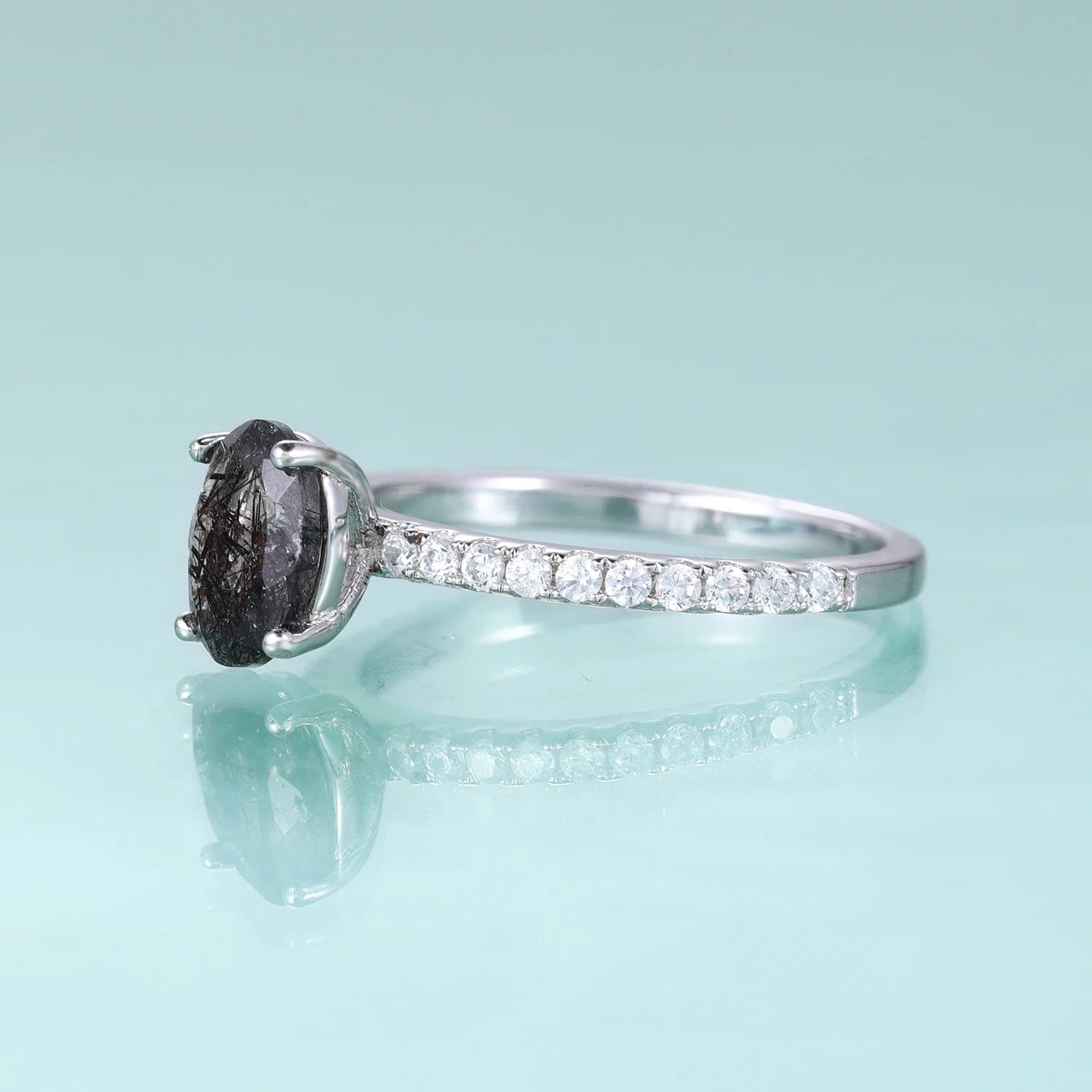 Rutilquarz-Verlobungsring, Solitärring aus Sterlingsilber im Ovalschliff | Shop Nory