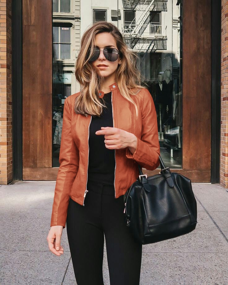 Damen Slim Fit Lederjacke