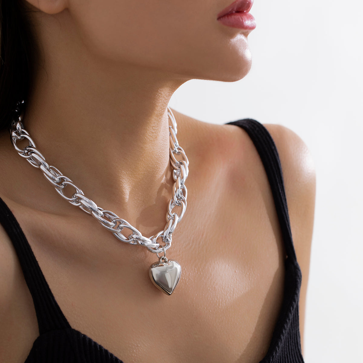Damen Gold / Silber Herzanhänger Chunky Kreis InterLink Kette Choker Party Halskette | Shop Nory