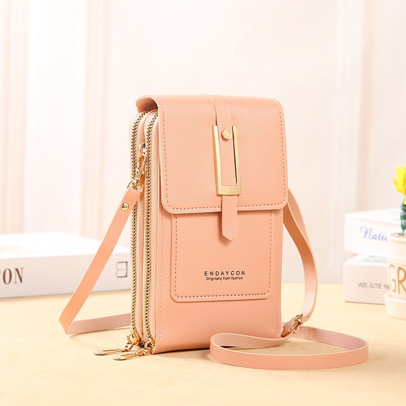 Leder Smartphone Clutch Damen Handtasche mit Touchscreen-Fenster