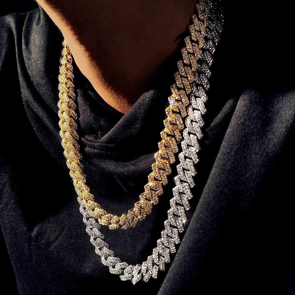 Gold Cuban Link Kette – 2-reihige Strass-Prong-Halskette für Männer & Frauen Shop Nory