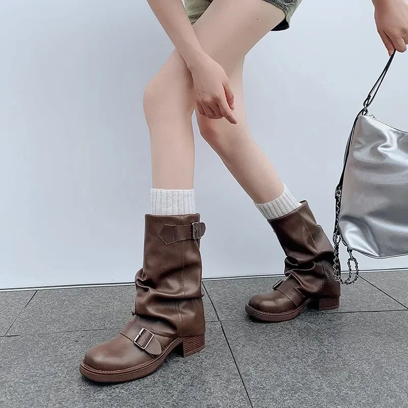Falten Mid-Calf Stiefel
