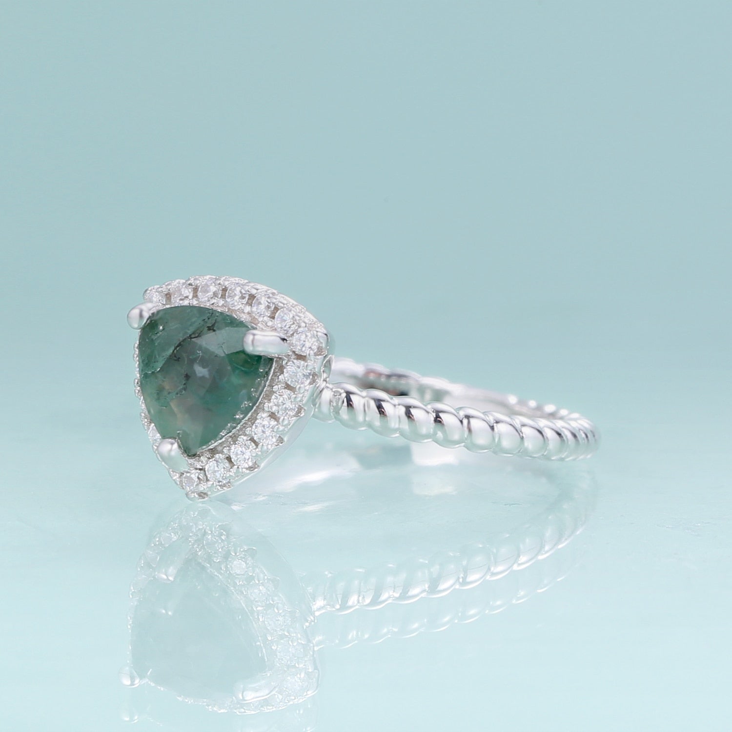 Moosachat-Ring im Billionenschliff aus 925er Sterlingsilber | Shop Nory