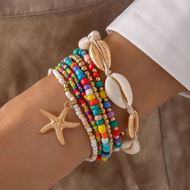 7-teiliges Boho Seestern- und Muschel-Perlenarmband-Set für Frauen Shop Nory