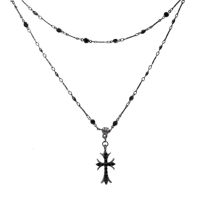 Sommer Schwarzes Rhinestone Kreuz Jesus Anhänger Choker Halskette Shop Nory