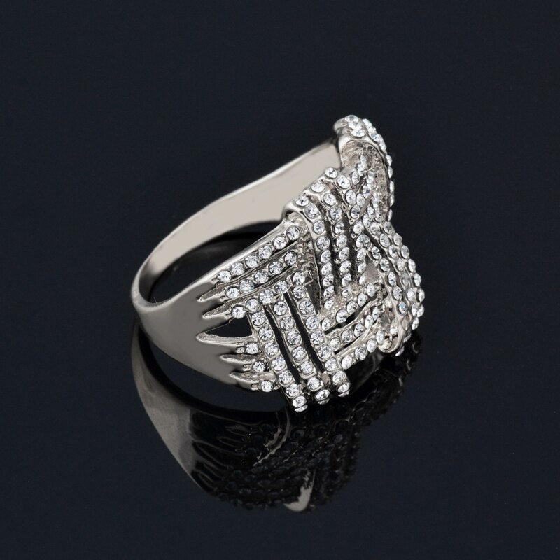 Damen Silber Big In Out Geflochtene Form Breite Schicht Mikro Pave Kristall Ringe | Shop Nory