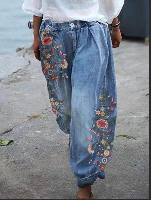Wide Leg Floral Jeans