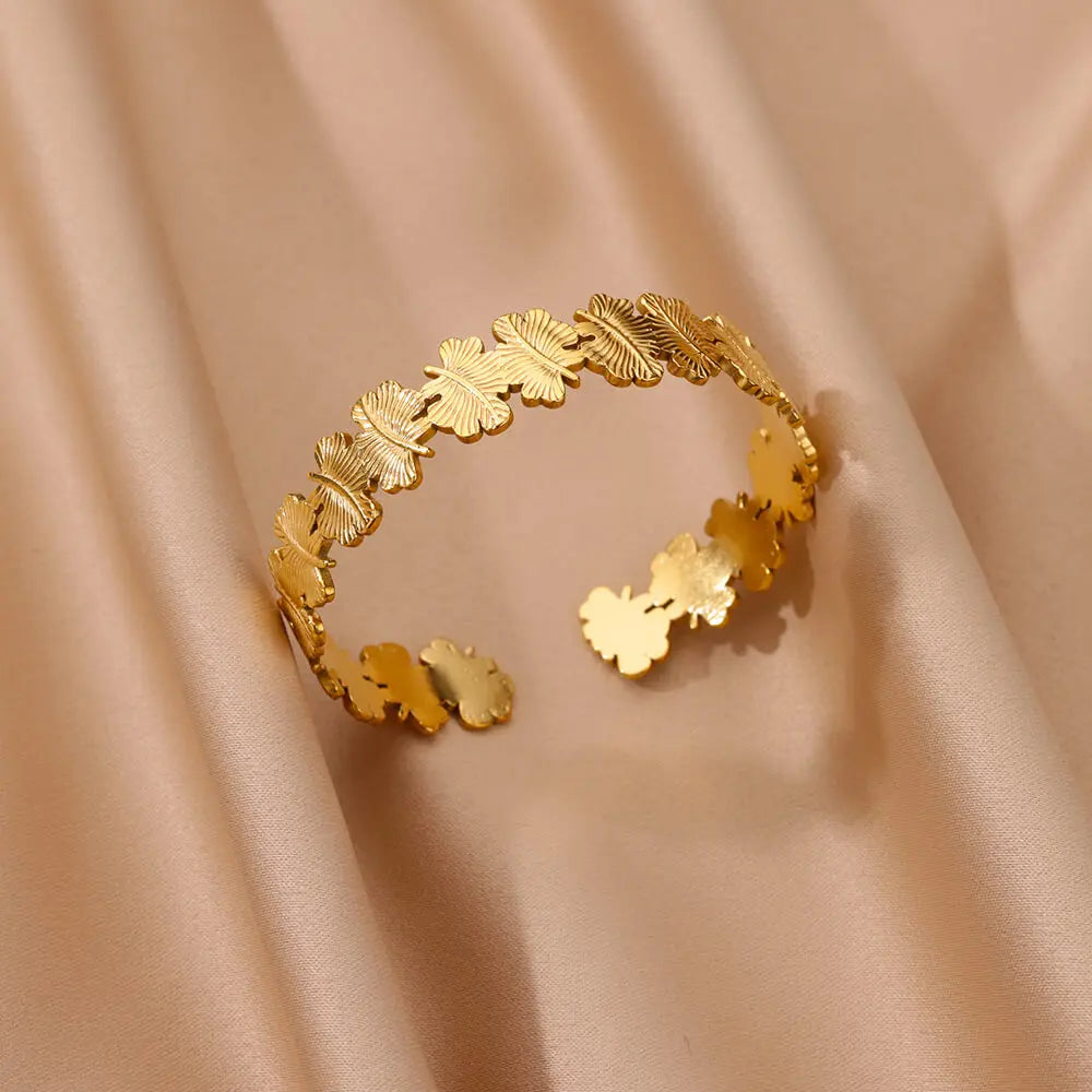 Vintage Floral Armreif – Goldfarbiger Edelstahl-Bangle für Frauen Shop Nory