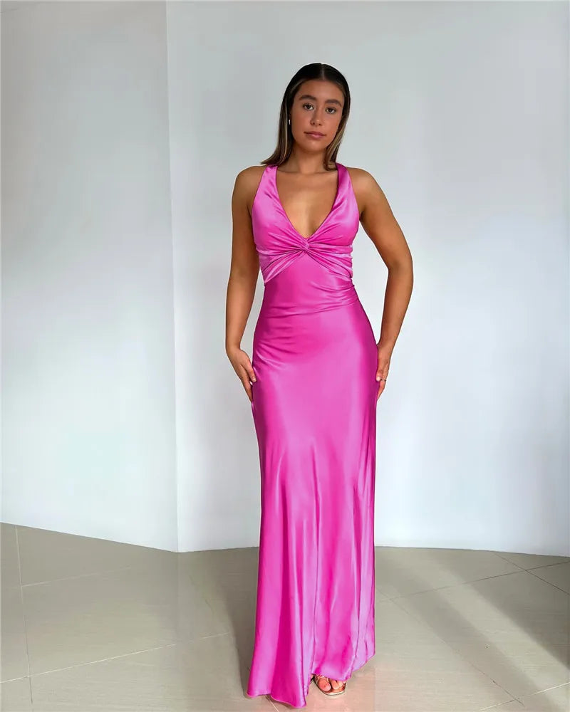 Schleife Rückenfrei Abend Maxi Kleid